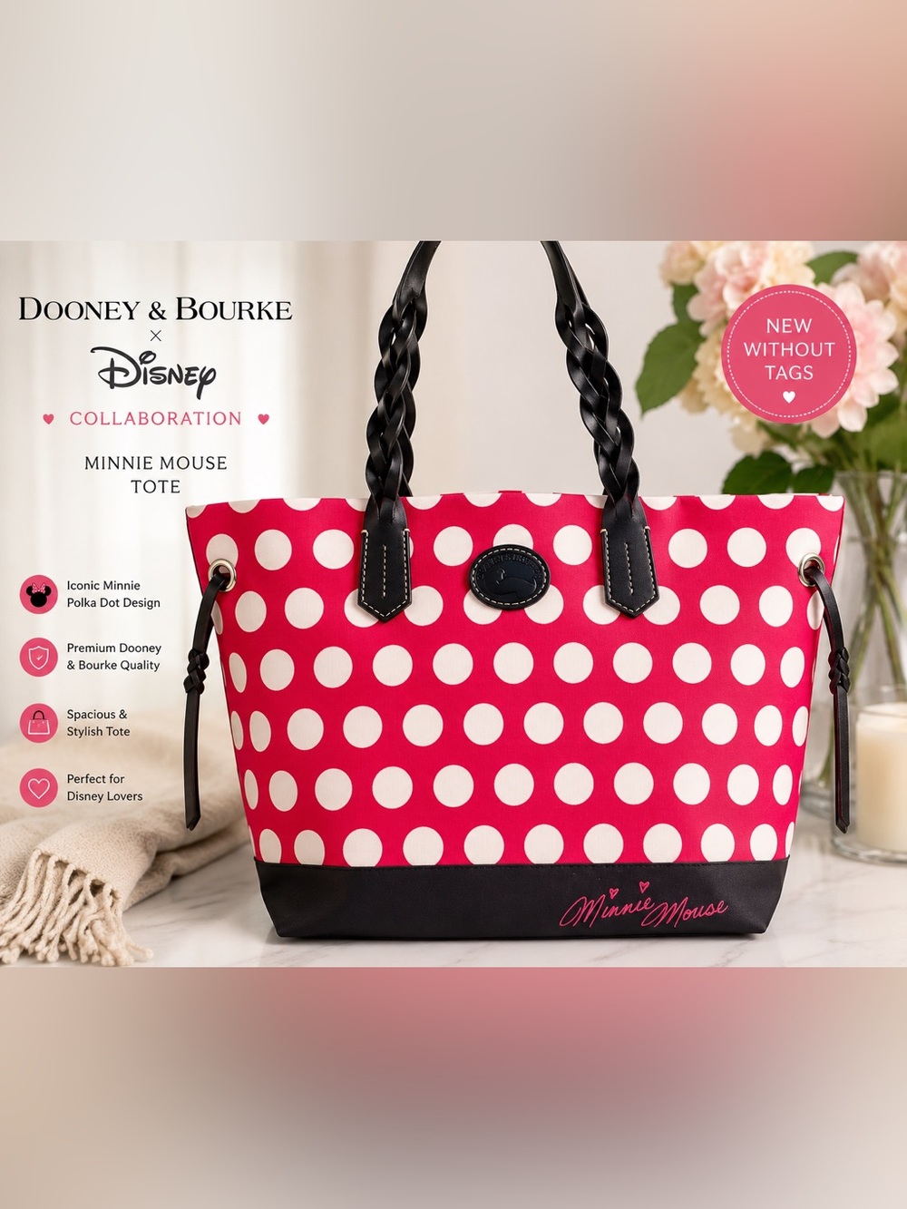 Disney Dooney & Bourke Minnie Mouse Polka Dot Collaboration Tote EXCELLENT Rare
